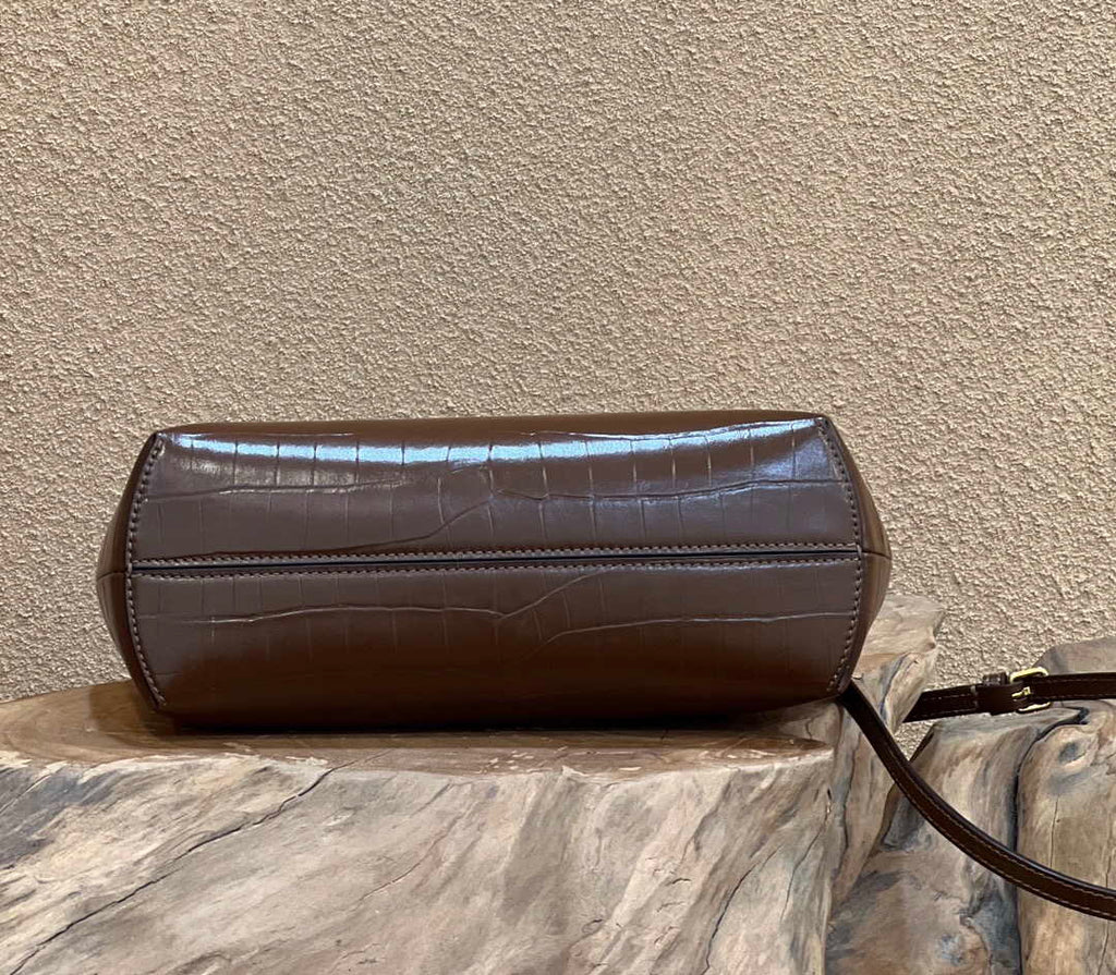 Fendi 8BP129 First Small Crocodile leather bag Dark Brown 80018M