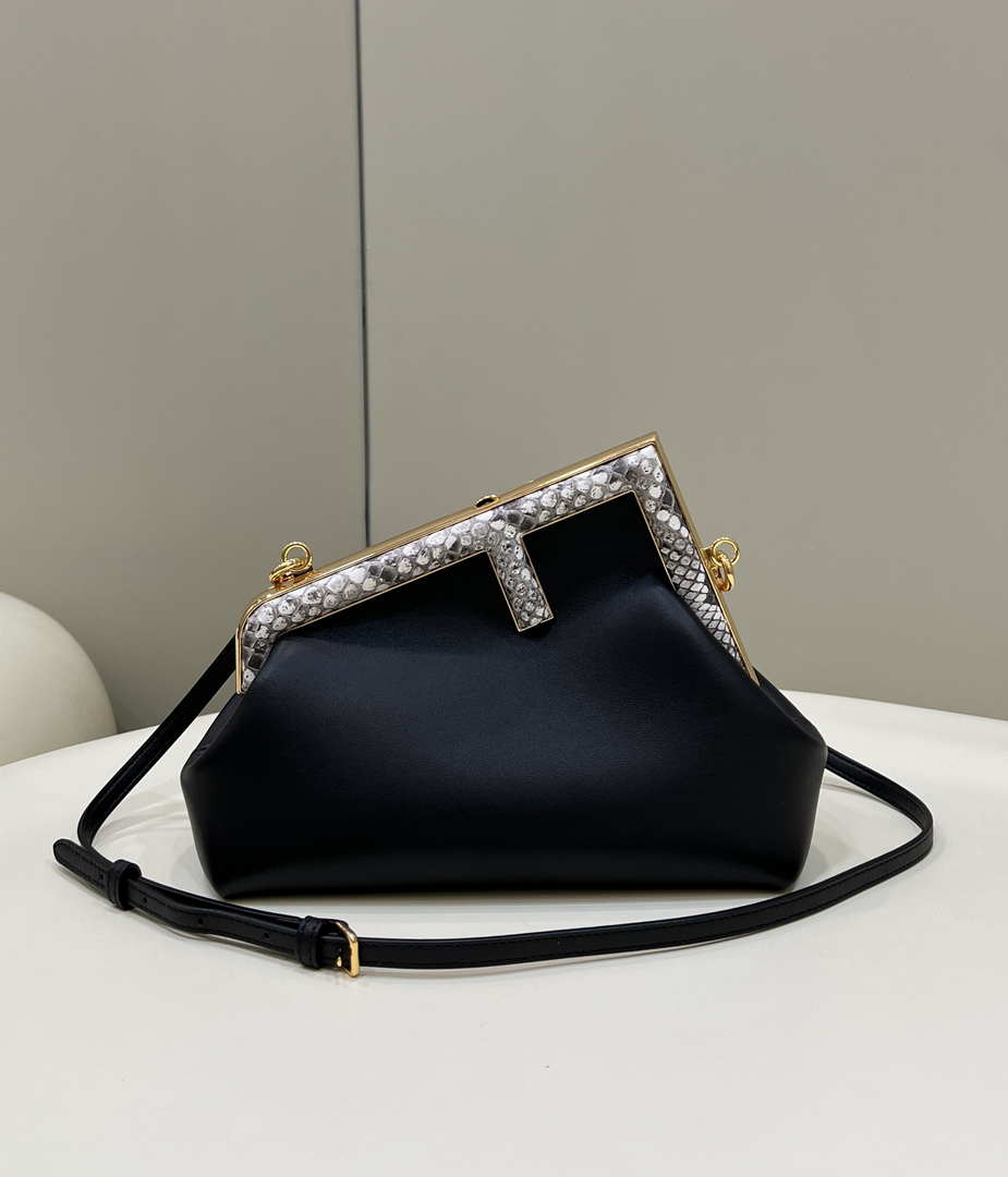 Fendi 8BP129 First Small Fuchsia leather and python leather bag 80043M Black - Default Title - View 1