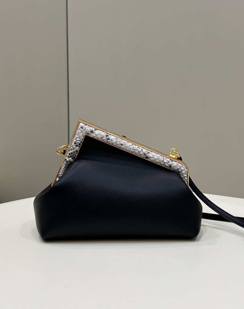 Fendi 8BP129 First Small Fuchsia leather and python leather bag 80043M Black