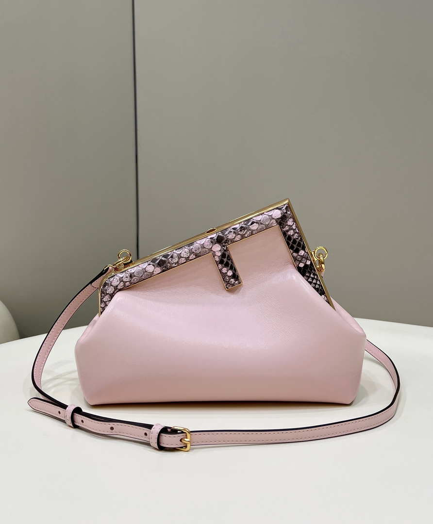 Fendi 8BP129 First Small Fuchsia leather and python leather bag 80043M Pink - Default Title - View 1