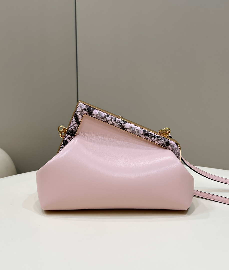 Fendi 8BP129 First Small Fuchsia leather and python leather bag 80043M Pink
