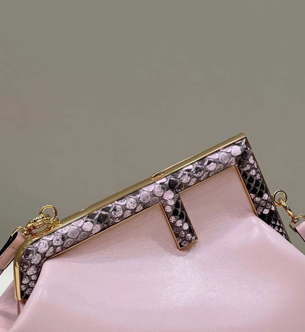 Fendi 8BP129 First Small Fuchsia leather and python leather bag 80043M Pink