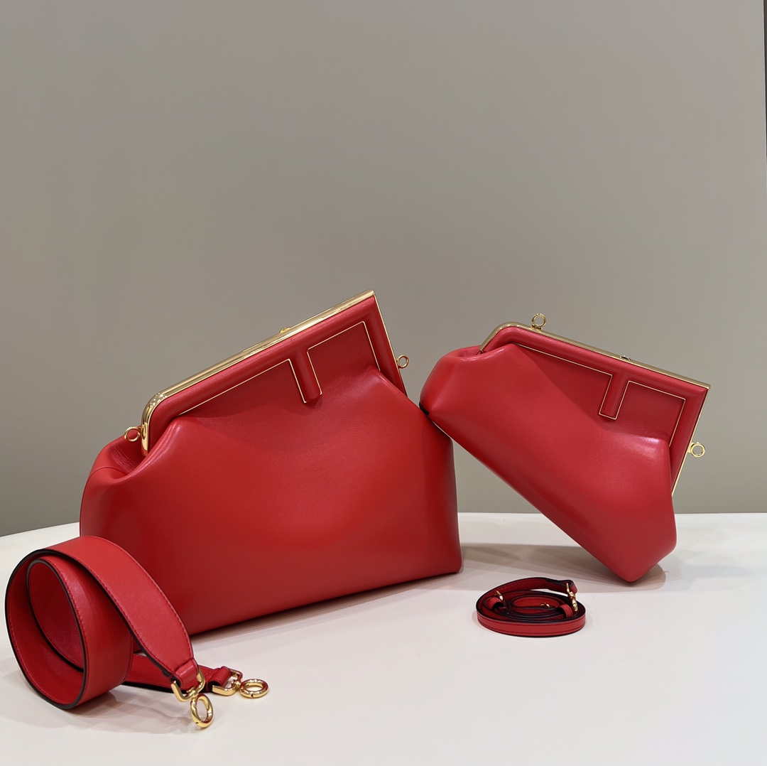 Fendi 8BP129 First Small Fuchsia leather bag 80018M Red - Default Title - View 1