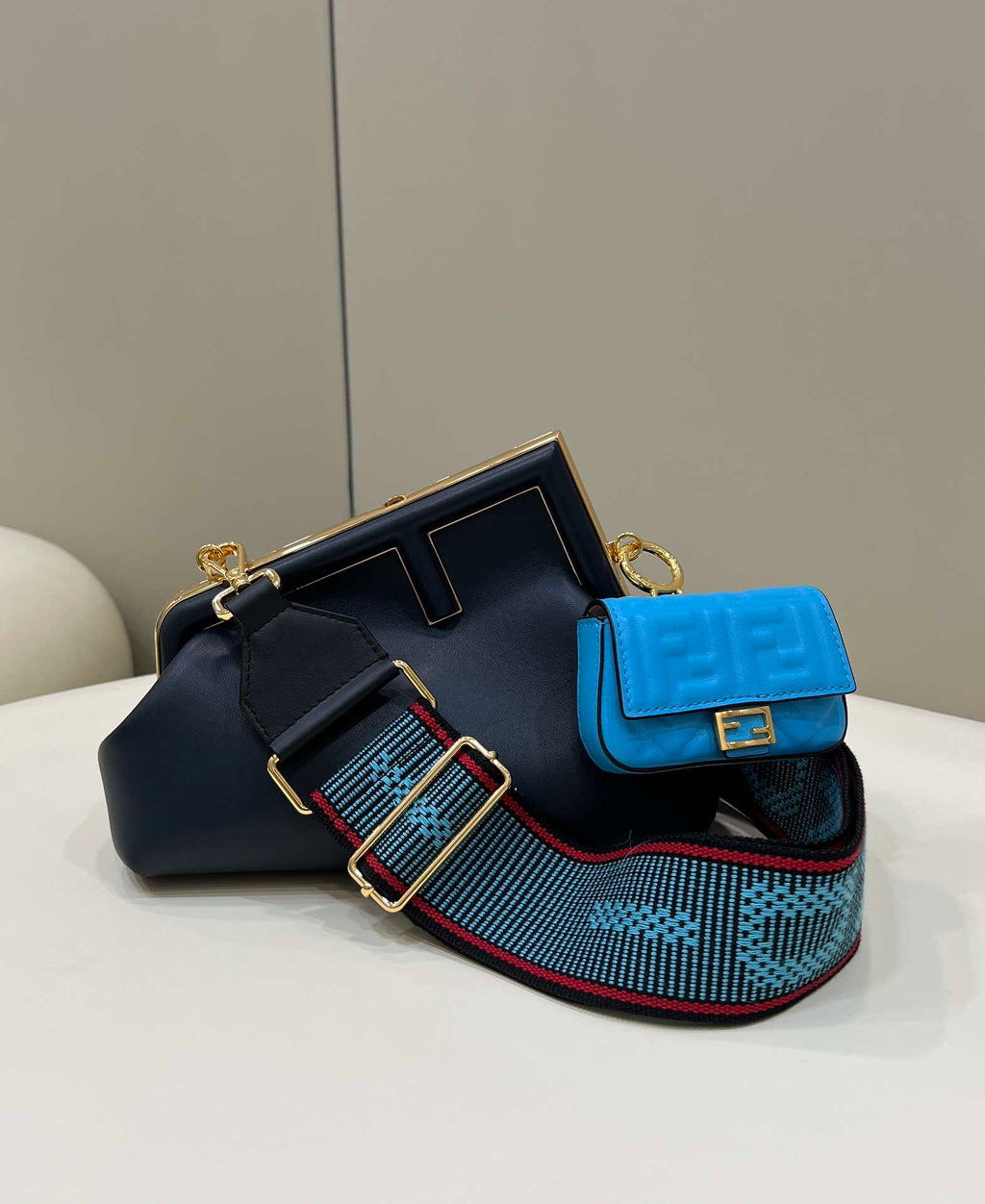 Fendi 8BP129 First Small Fuchsia leather bag 80018M Navy Blue