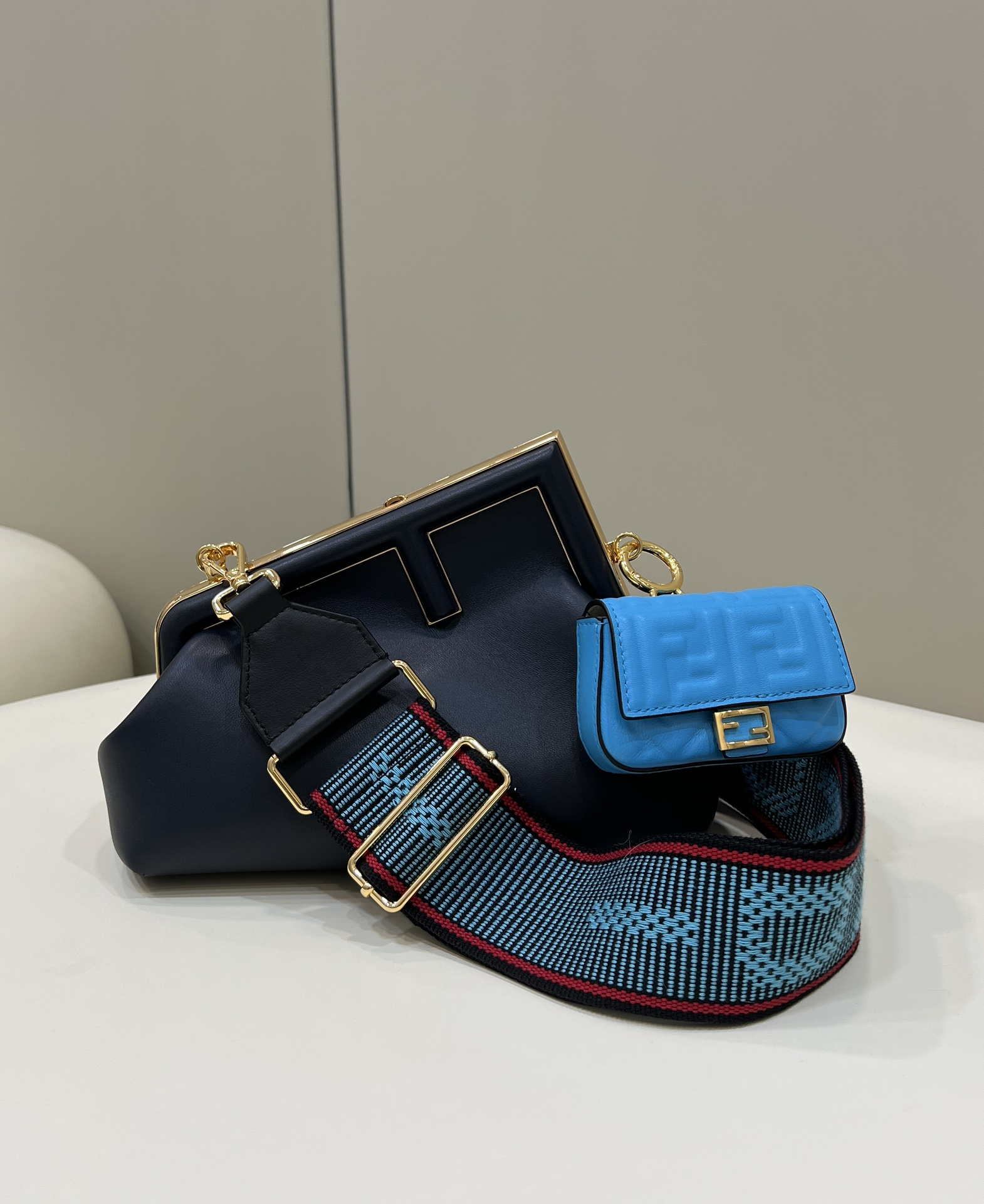 Fendi 8BP129 First Small Fuchsia leather bag 80018M Navy Blue - Default Title - View 1