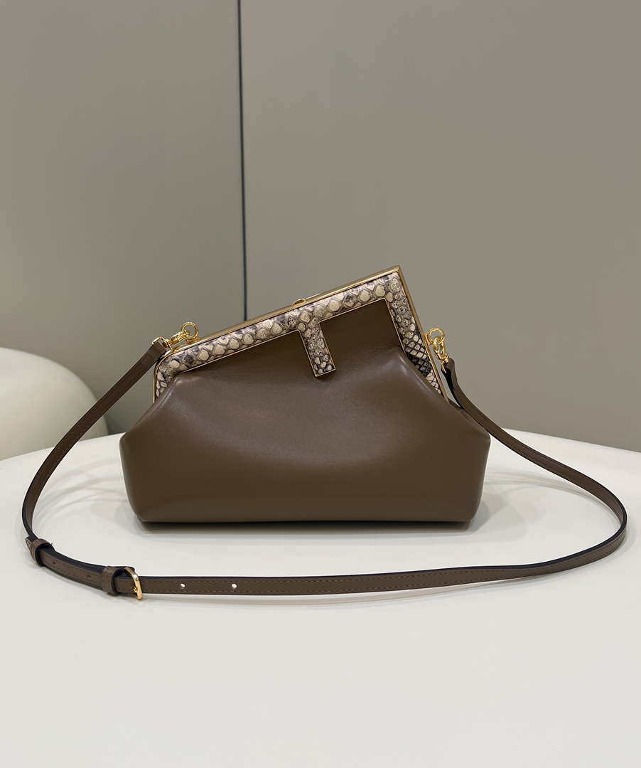 Fendi 8BP129 First Small Fuchsia leather and python leather bag 80018M Dark Brown - Default Title - View 1