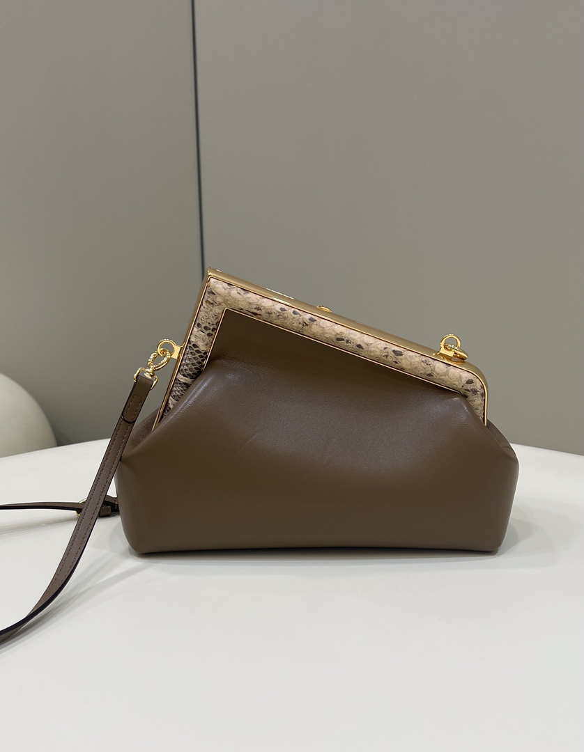 Fendi 8BP129 First Small Fuchsia leather and python leather bag 80018M Dark Brown