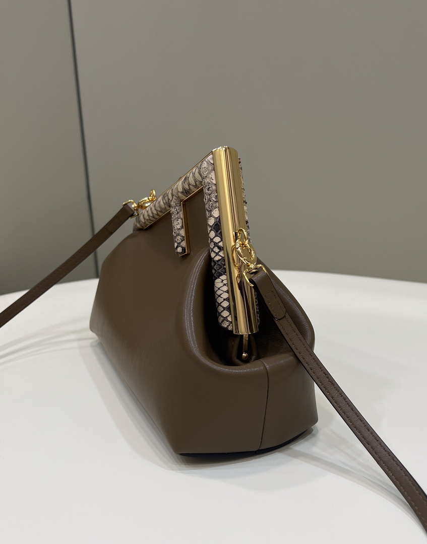 Fendi 8BP129 First Small Fuchsia leather and python leather bag 80018M Dark Brown