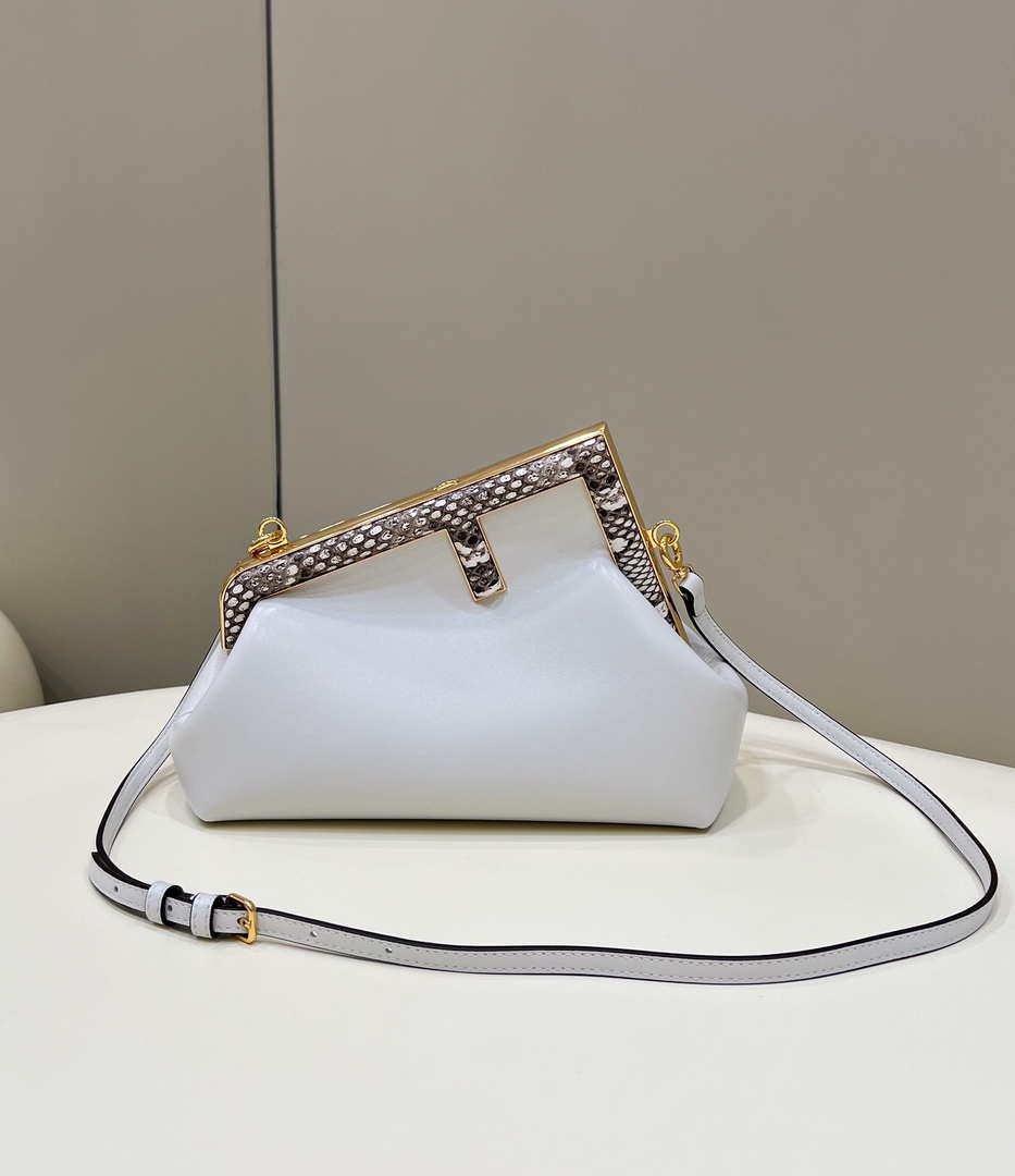 Fendi 8BP129 First Small Fuchsia leather and python leather bag 80018M White
