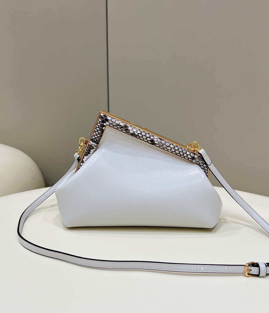 Fendi 8BP129 First Small Fuchsia leather and python leather bag 80018M White
