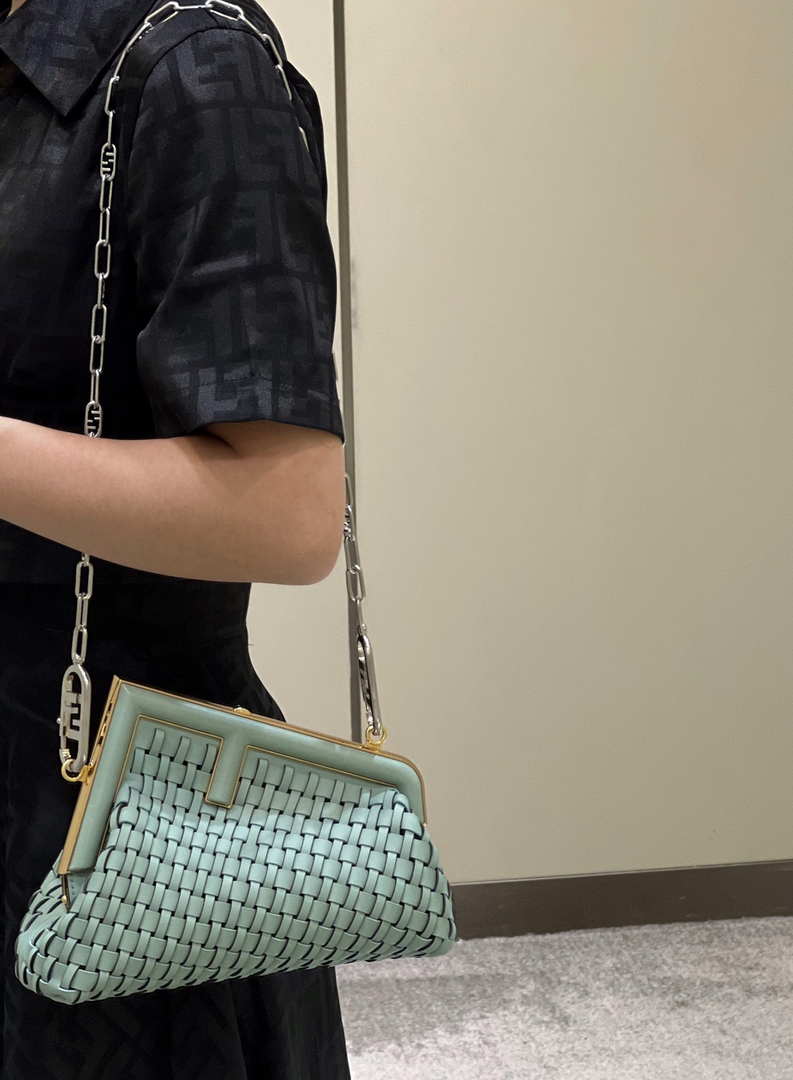 Fendi 8BP129 First Small Green braided leather bag 80103