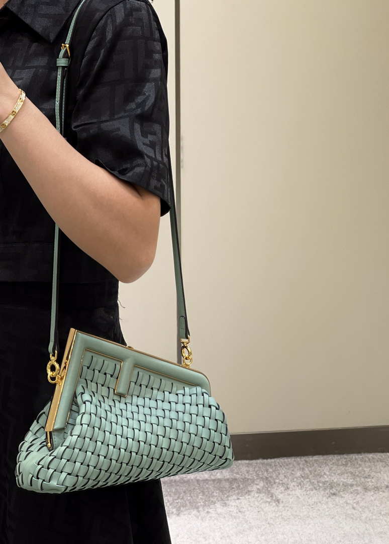 Fendi 8BP129 First Small Green braided leather bag 80103