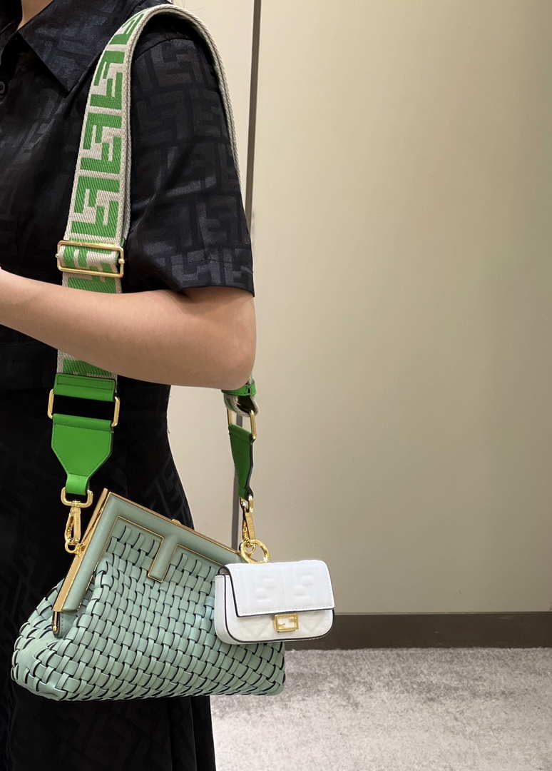 Fendi 8BP129 First Small Green braided leather bag 80103
