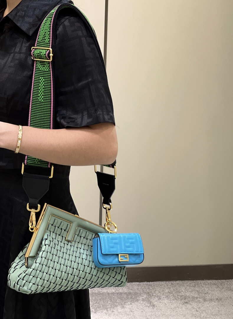 Fendi 8BP129 First Small Green braided leather bag 80103