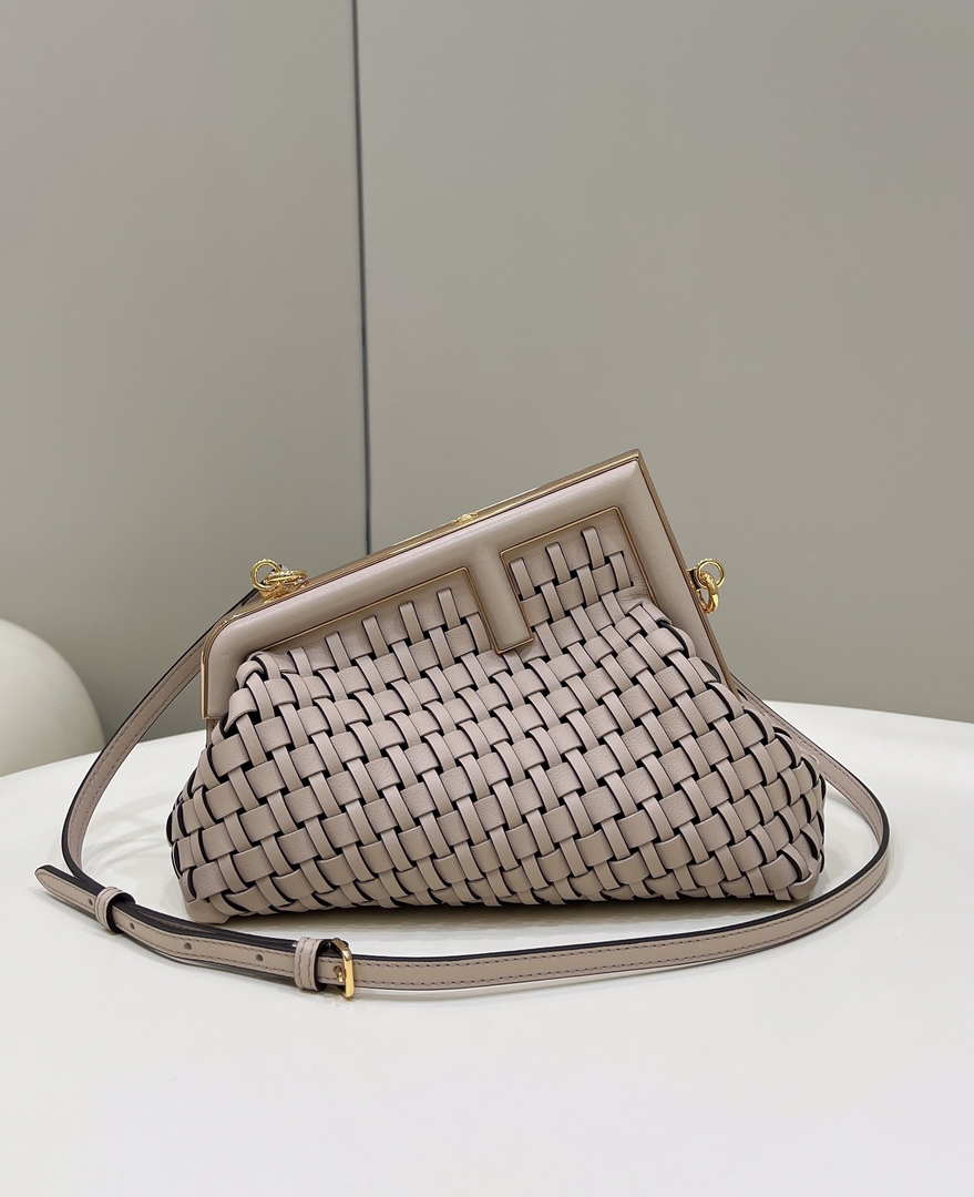 Fendi 8BP129 First Small Nude and Light Purple braided leather bag 80103
