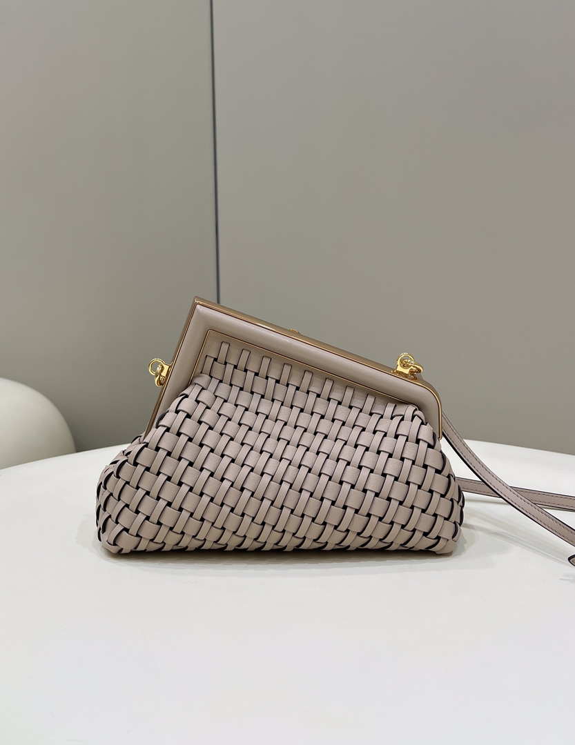 Fendi 8BP129 First Small Nude and Light Purple braided leather bag 80103