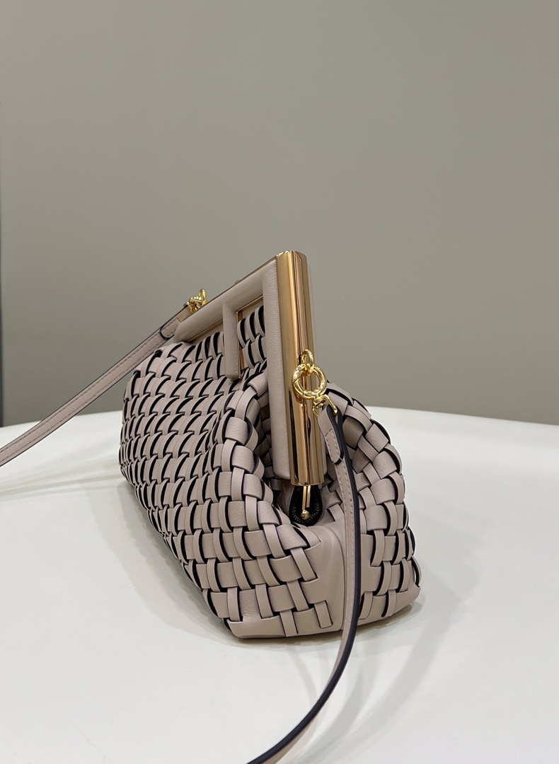 Fendi 8BP129 First Small Nude and Light Purple braided leather bag 80103