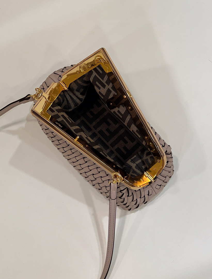 Fendi 8BP129 First Small Nude and Light Purple braided leather bag 80103