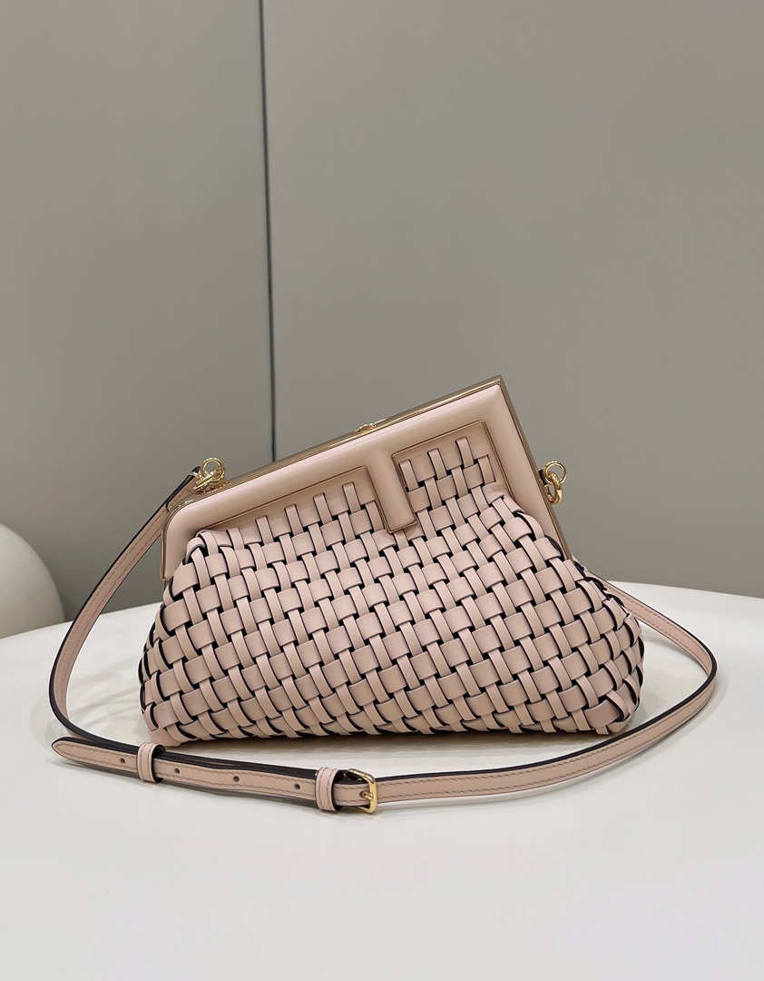 Fendi 8BP129 First Small Pink braided leather bag 80103 - Default Title - View 1