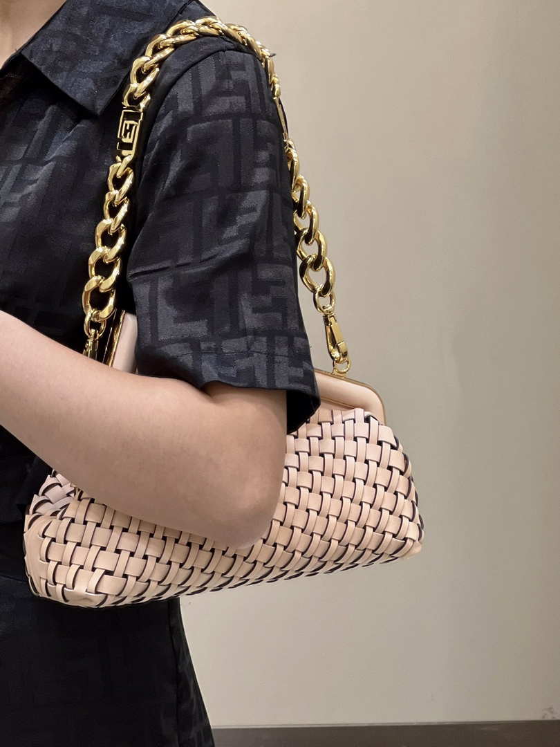 Fendi 8BP129 First Small Pink braided leather bag 80103