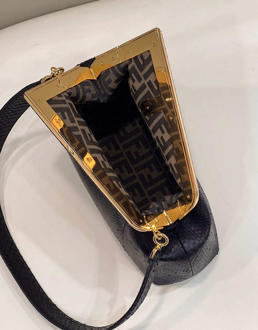 Fendi 8BP129 First Small Python leather bag 80018M Black