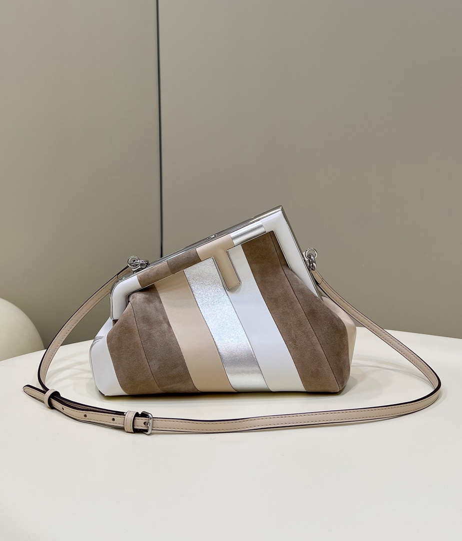 Fendi 8BP129 First Small Leather bag with silver and light brown inlay 80018M - Default Title - View 1