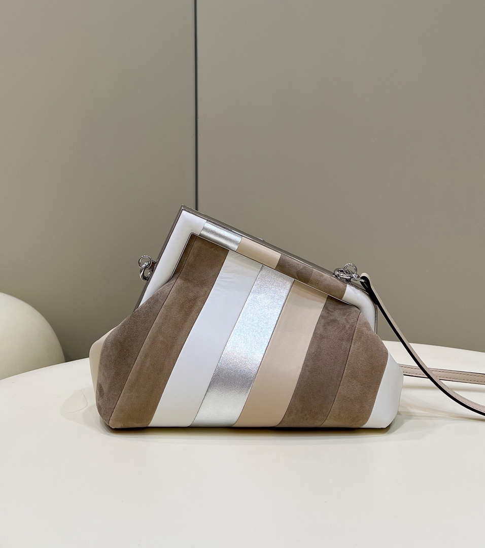 Fendi 8BP129 First Small Leather bag with silver and light brown inlay 80018M - Default Title - View 2