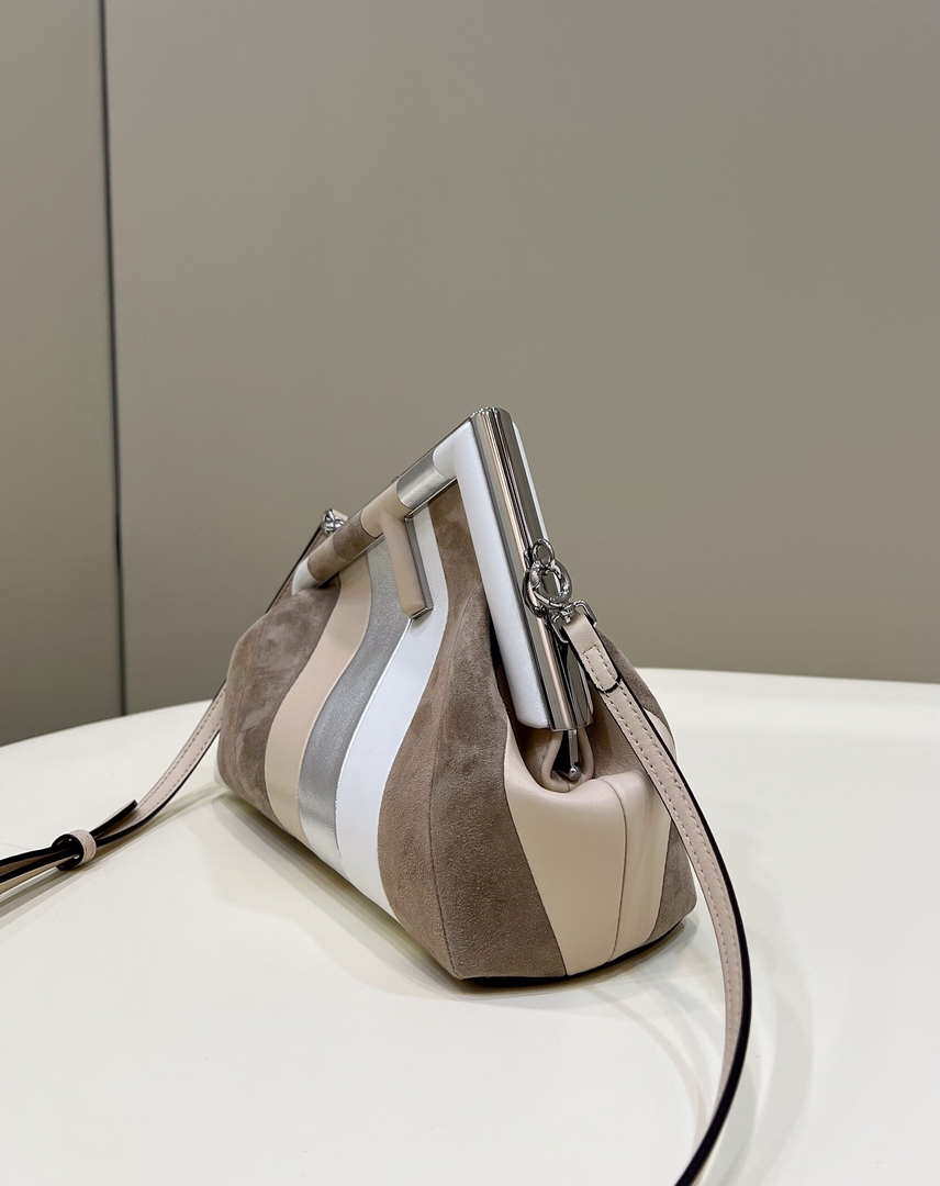 Fendi 8BP129 First Small Leather bag with silver and light brown inlay 80018M