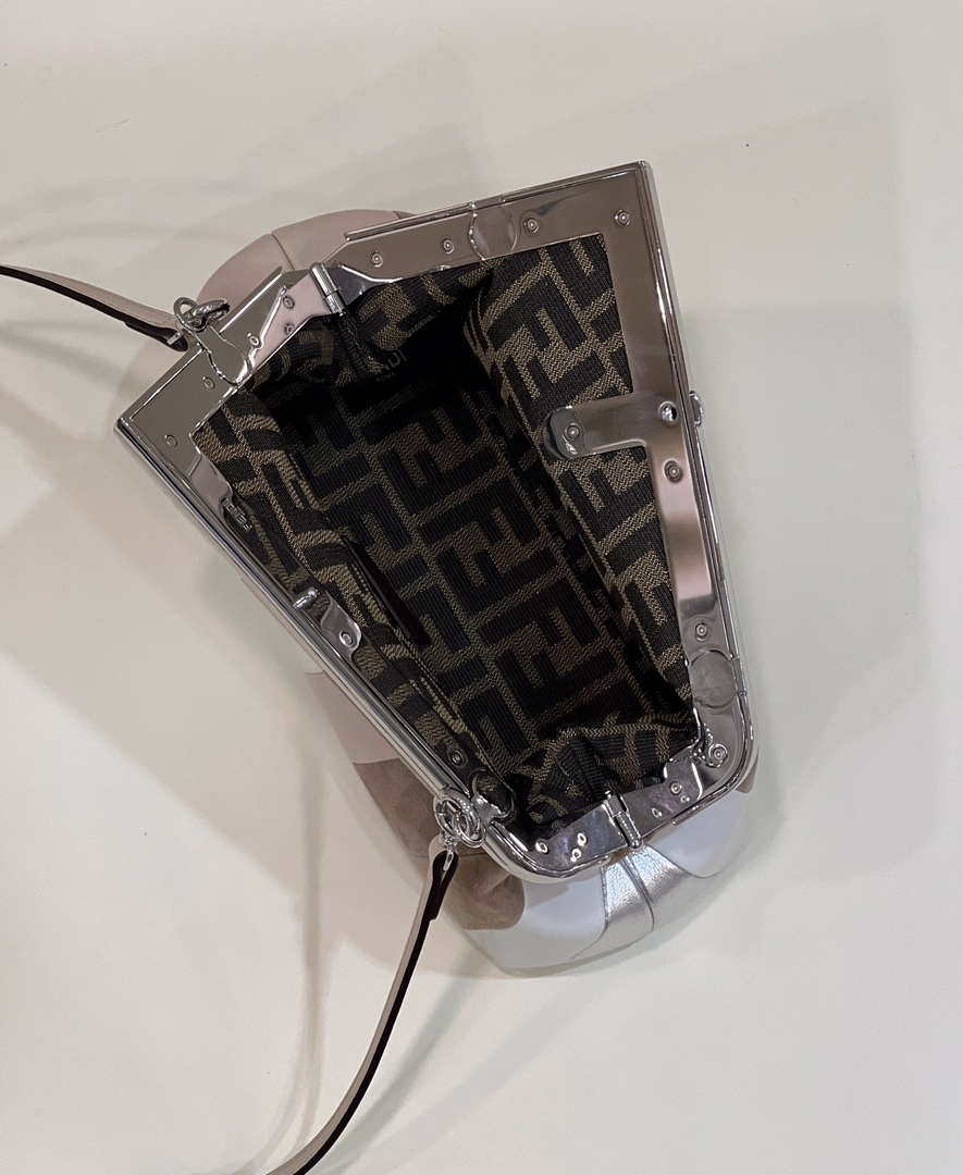 Fendi 8BP129 First Small Leather bag with silver and light brown inlay 80018M