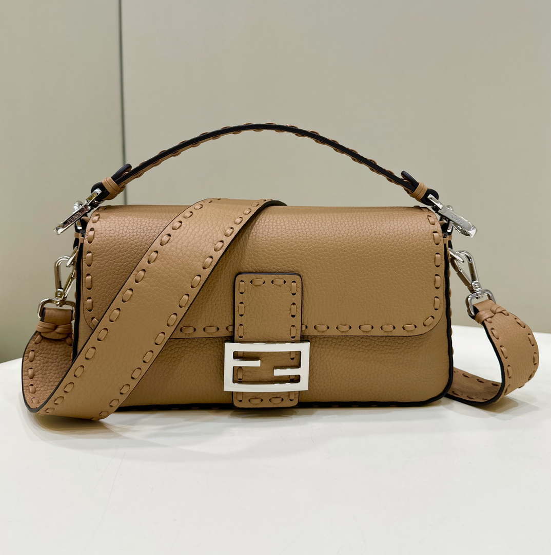 Fendi 8BR600 Baguette Apricot Selleria bag with Oversized Topstitching 8610 - Default Title - View 1