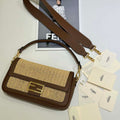 Fendi 8BR600 Baguette Brown and Natural raffia bag 8666L - Default Title - View 1