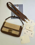 Fendi 8BR600 Baguette Brown and Natural raffia bag 8666L