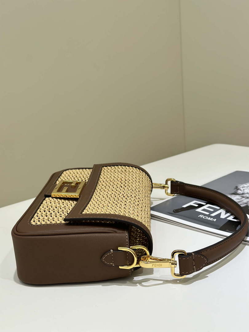 Fendi 8BR600 Baguette Brown and Natural raffia bag 8666L - Default Title - View 2