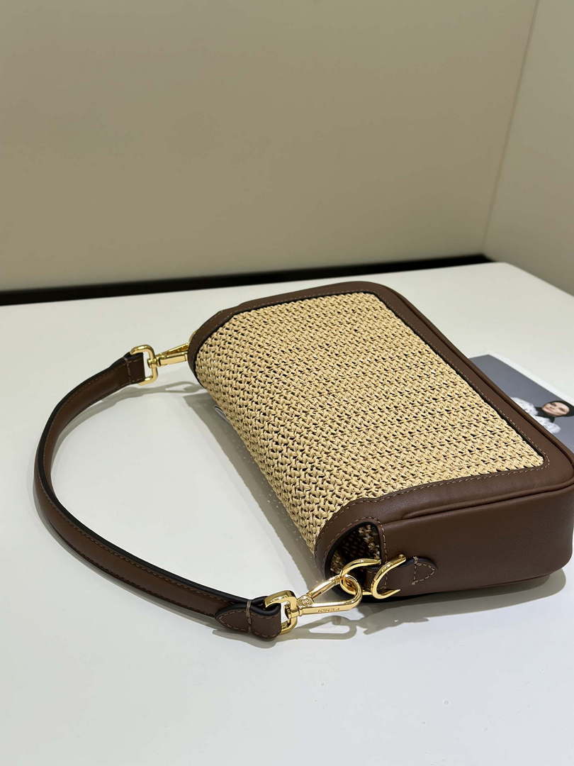 Fendi 8BR600 Baguette Brown and Natural raffia bag 8666L