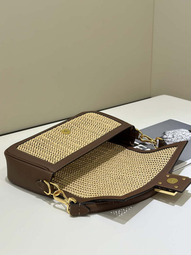 Fendi 8BR600 Baguette Brown and Natural raffia bag 8666L - Default Title - View 9