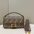 Fendi 8BR600 Baguette Brown houndstooth wool bag with FF embroidery - Default Title - View 1