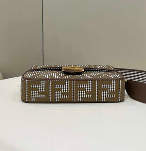Fendi 8BR600 Baguette Brown houndstooth wool bag with FF embroidery - Default Title - View 4