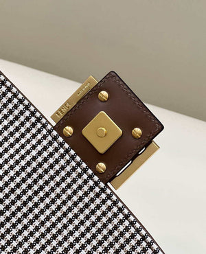 Fendi 8BR600 Baguette Brown houndstooth wool bag with FF embroidery - Default Title - View 6