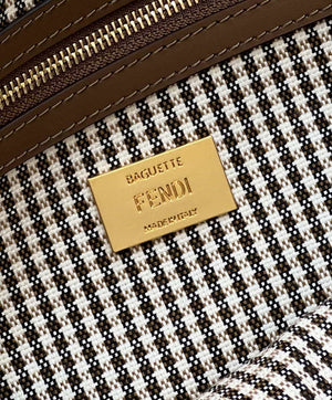 Fendi 8BR600 Baguette Brown houndstooth wool bag with FF embroidery - Default Title - View 7