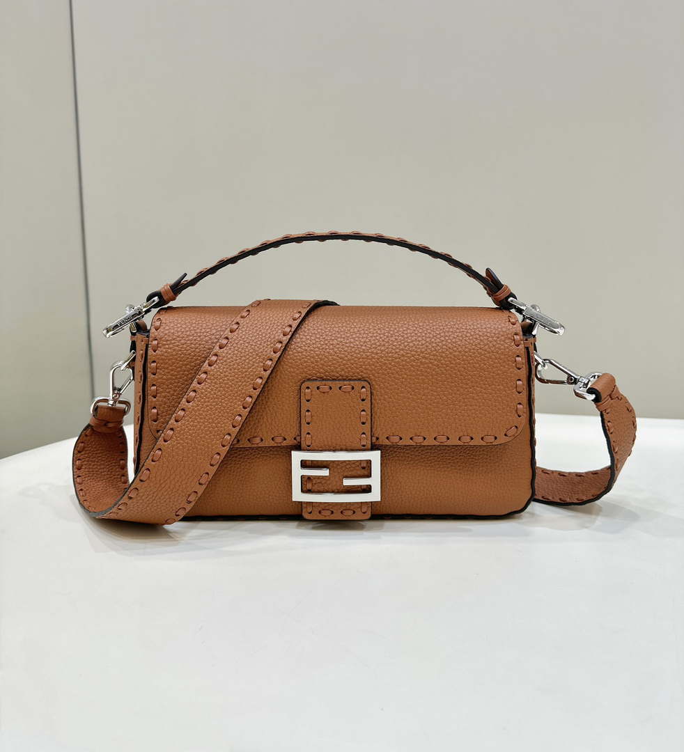Fendi 8BR600 Baguette Brown Selleria bag with Oversized Topstitching 8610 - Default Title - View 1