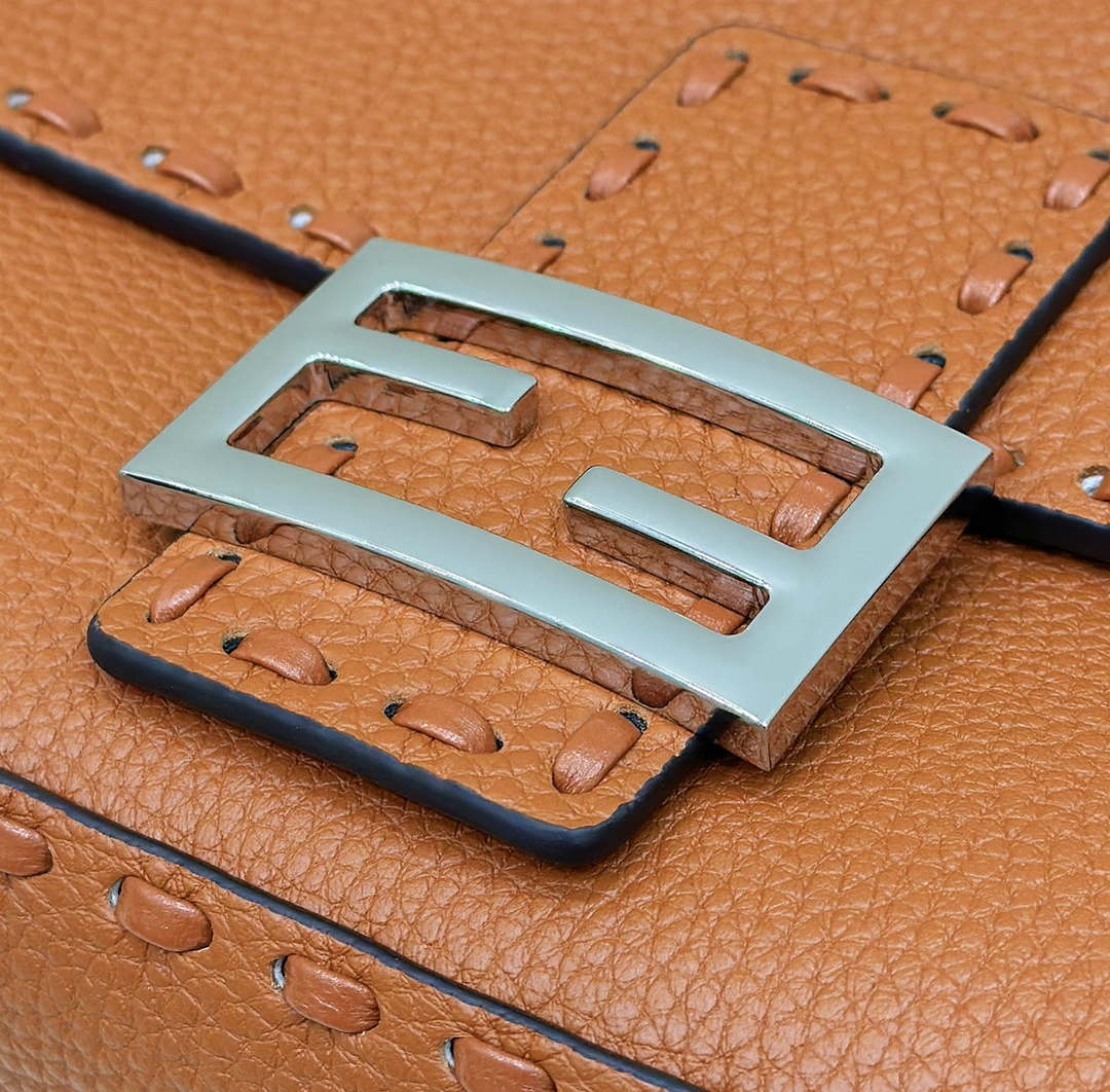Fendi 8BR600 Baguette Brown Selleria bag with Oversized Topstitching 8610