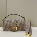 Fendi 8BR600 Baguette Chain Midi Dove gray FF tapestry fabric bag 8579 - Default Title - View 1