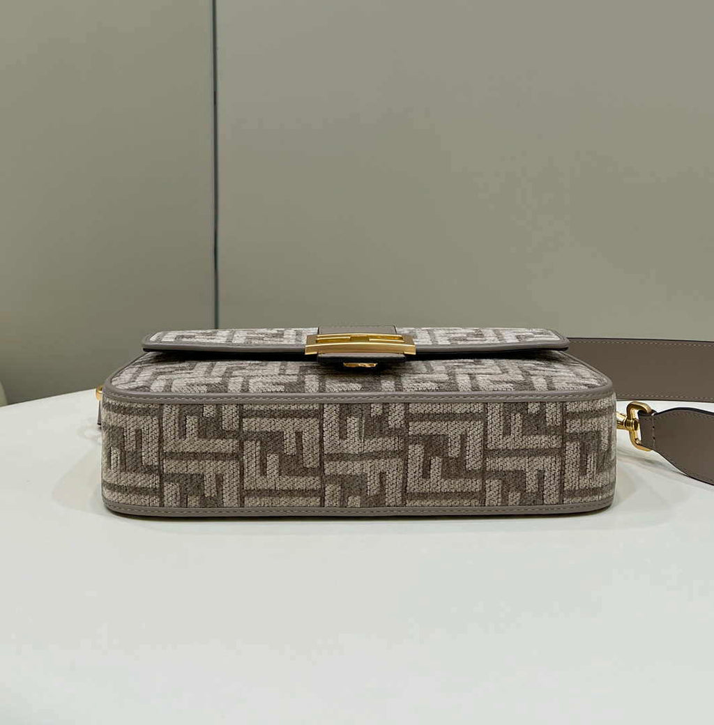 Fendi 8BR600 Baguette Chain Midi Dove gray FF tapestry fabric bag 8579