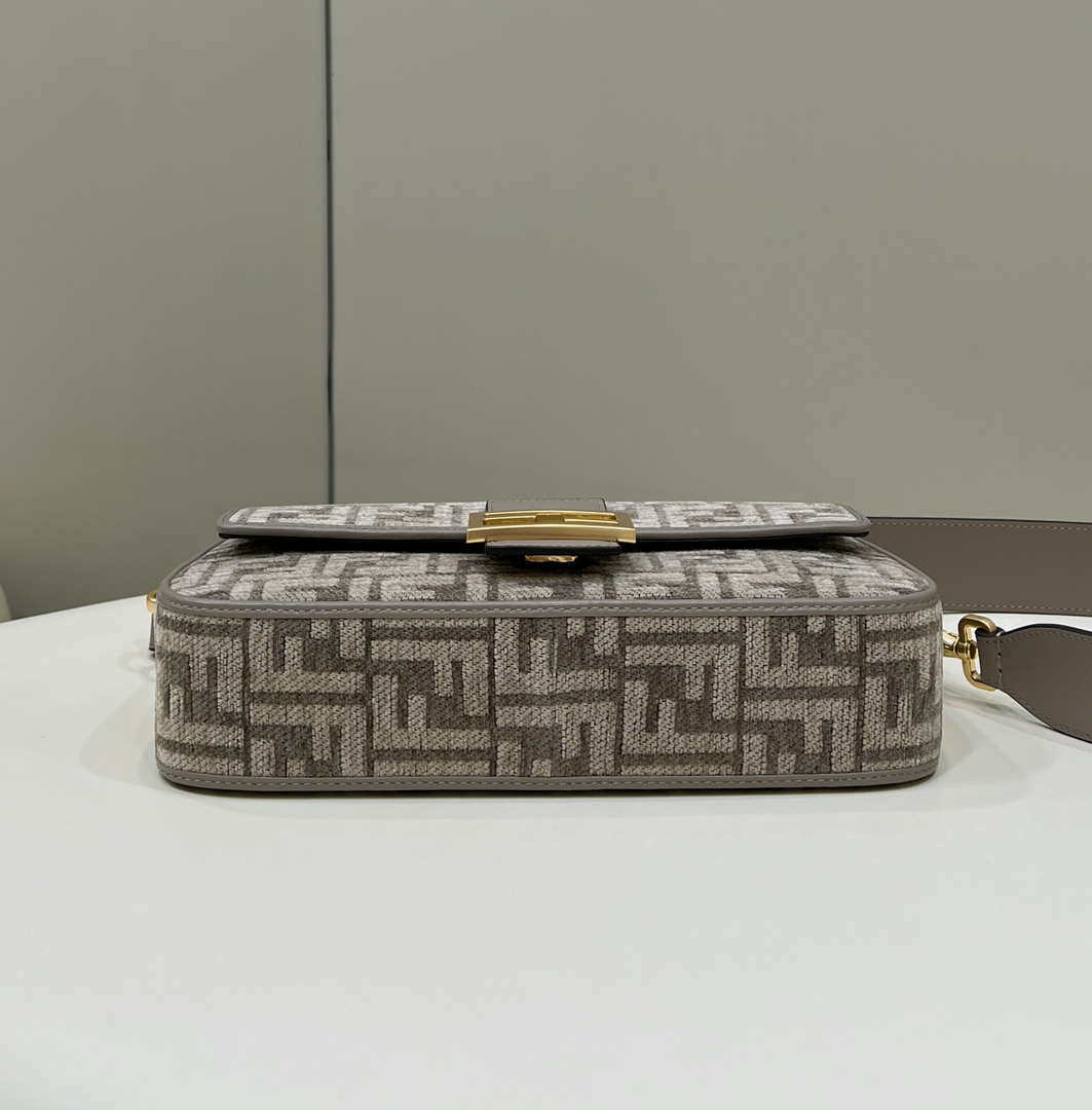 Fendi 8BR600 Baguette Chain Midi Dove gray FF tapestry fabric bag 8579