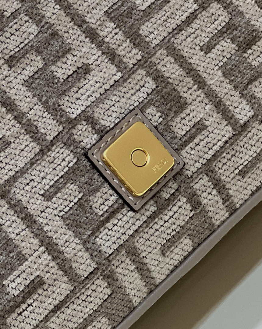 Fendi 8BR600 Baguette Chain Midi Dove gray FF tapestry fabric bag 8579 - Default Title - View 6