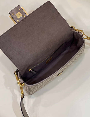 Fendi 8BR600 Baguette Chain Midi Dove gray FF tapestry fabric bag 8579 - Default Title - View 9