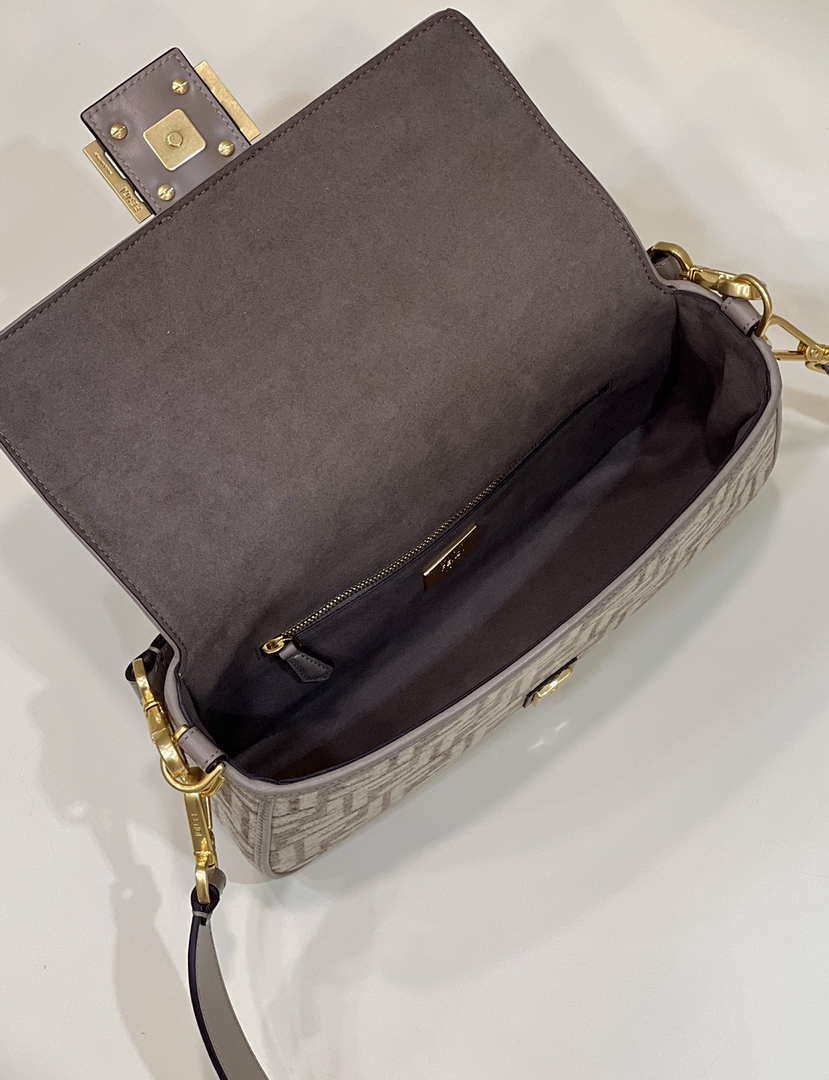 Fendi 8BR600 Baguette Chain Midi Dove gray FF tapestry fabric bag 8579