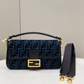 Fendi 8BR600 Baguette Chain Midi Navy Blue FF tapestry fabric bag 8579 - Default Title - View 1