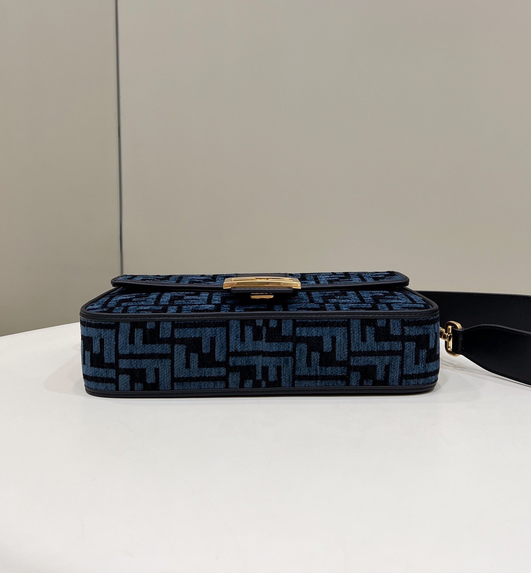 Fendi 8BR600 Baguette Chain Midi Navy Blue FF tapestry fabric bag 8579 - Default Title - View 4