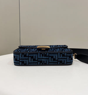 Fendi 8BR600 Baguette Chain Midi Navy Blue FF tapestry fabric bag 8579 - Default Title - View 4